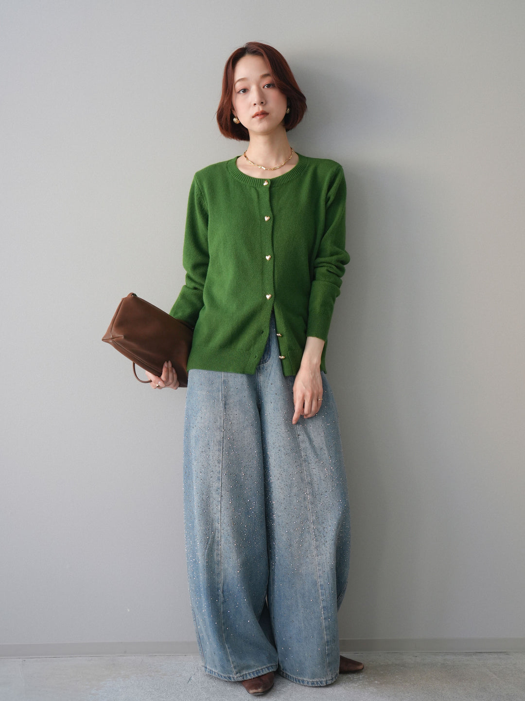 [予約]フロントビジューカーブデニムパンツ/lightblue