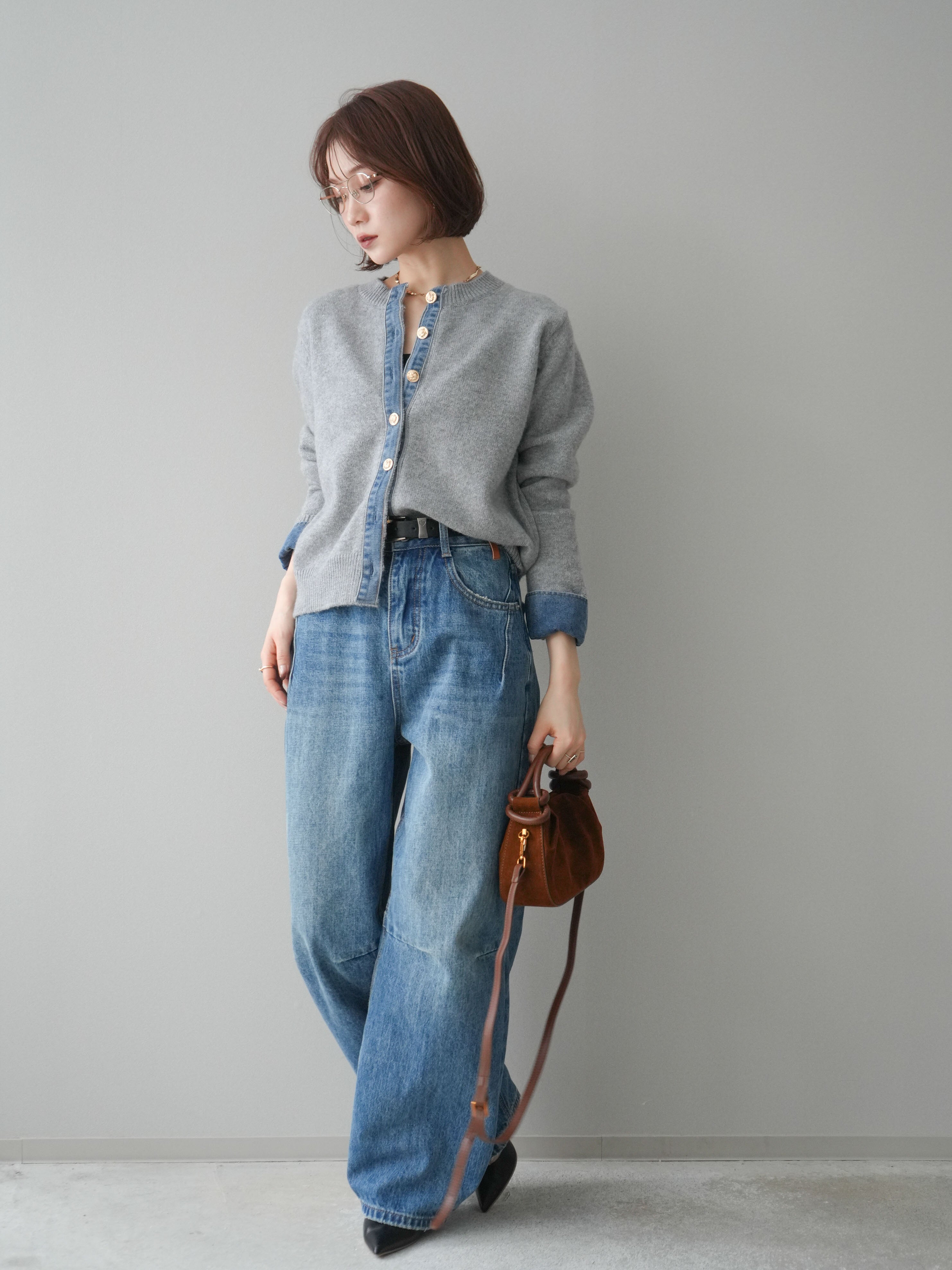 予約]ベルト付3Dカーブワイドデニムパンツ/blue – Lumier