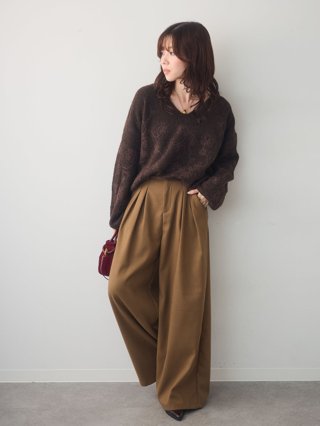 [予約]ダブルタックドレープストレートワイドパンツ/beige