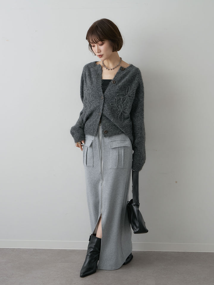[予約]フロントZIPポケットデザインスウェットスカート/grey