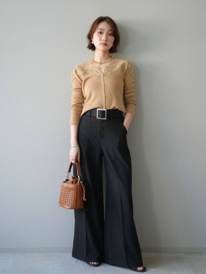 [予約]シルバーバックルドレープワイドスラックス/black