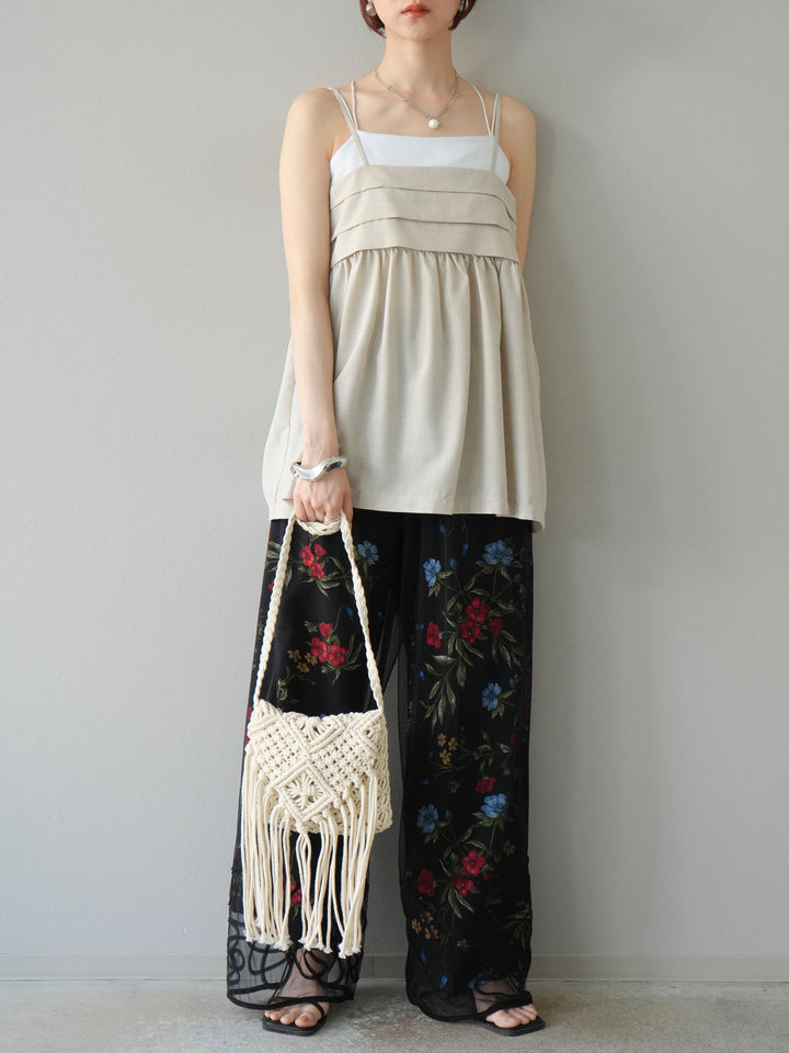 【預購】植物圖案休閒褲/黑色