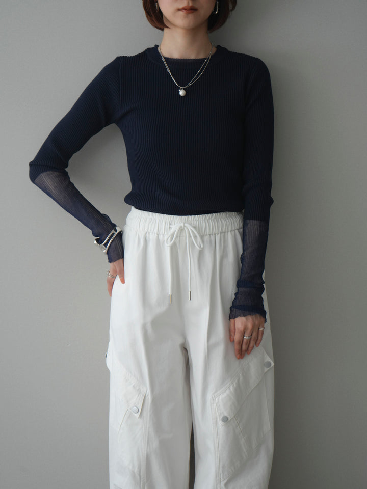 [予約]リブラメシアー切替リブニットトップス/navy