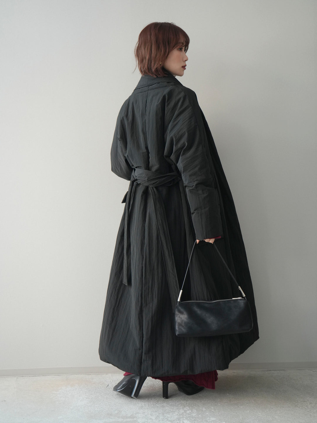 [SET]ストール付ケーブルニットプルオーバー&ロングスカートSET UP+ロングダウンコート(2set)