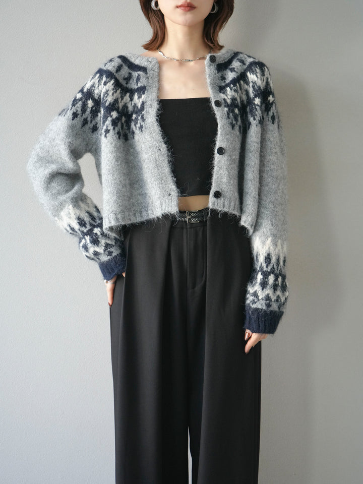 【着回しセット】[SET]求心柄クロップドニットカーディガン+ミックスヤーンペイズリー柄ニットカーディガン+ベルトループデザインワイドパンツ(3set)