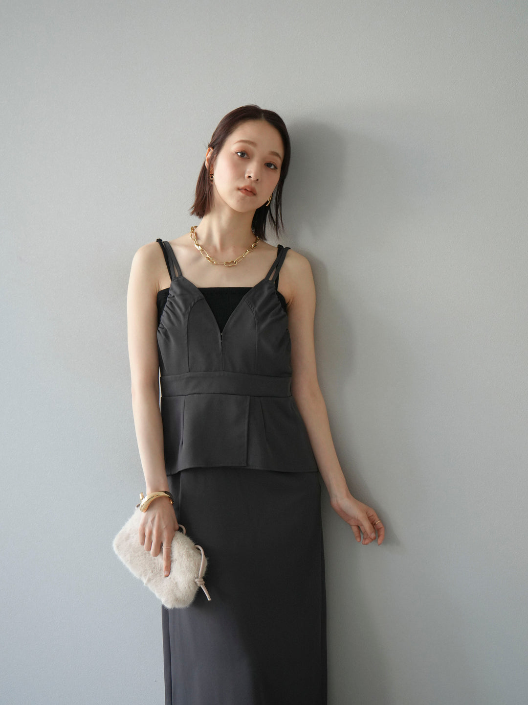 [予約]ビスチェデザインキャミワンピース/グレー