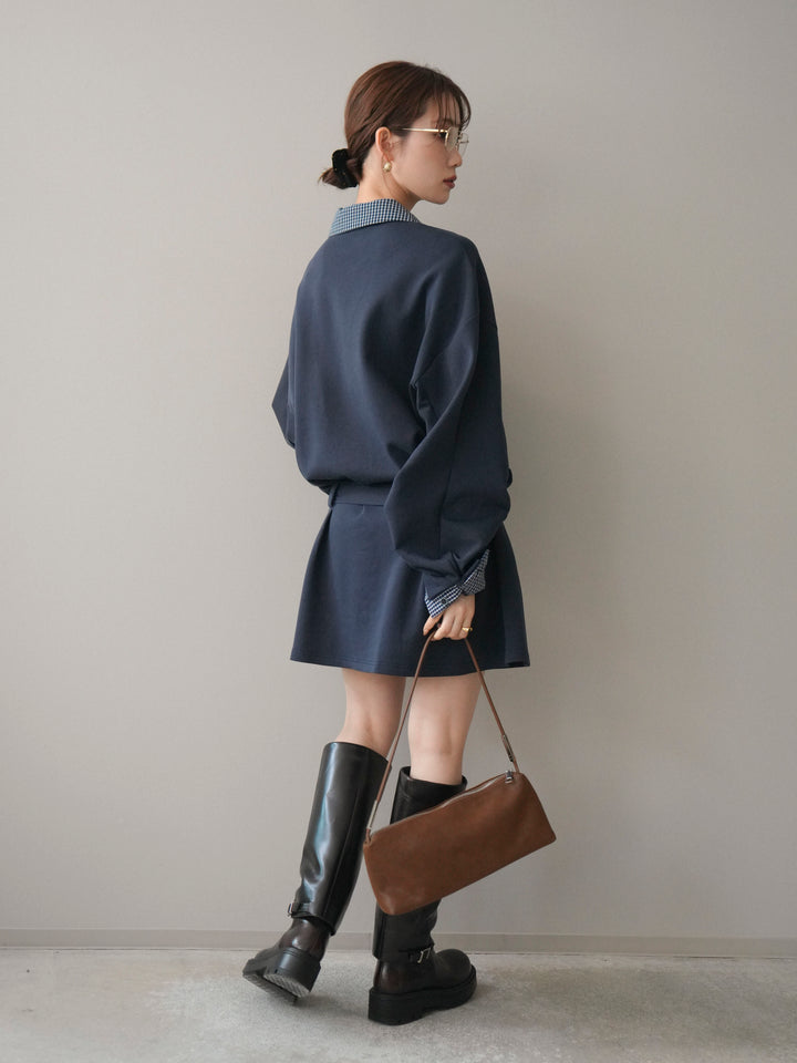 [予約]チェック襟xスエットミニワンピース/blue
