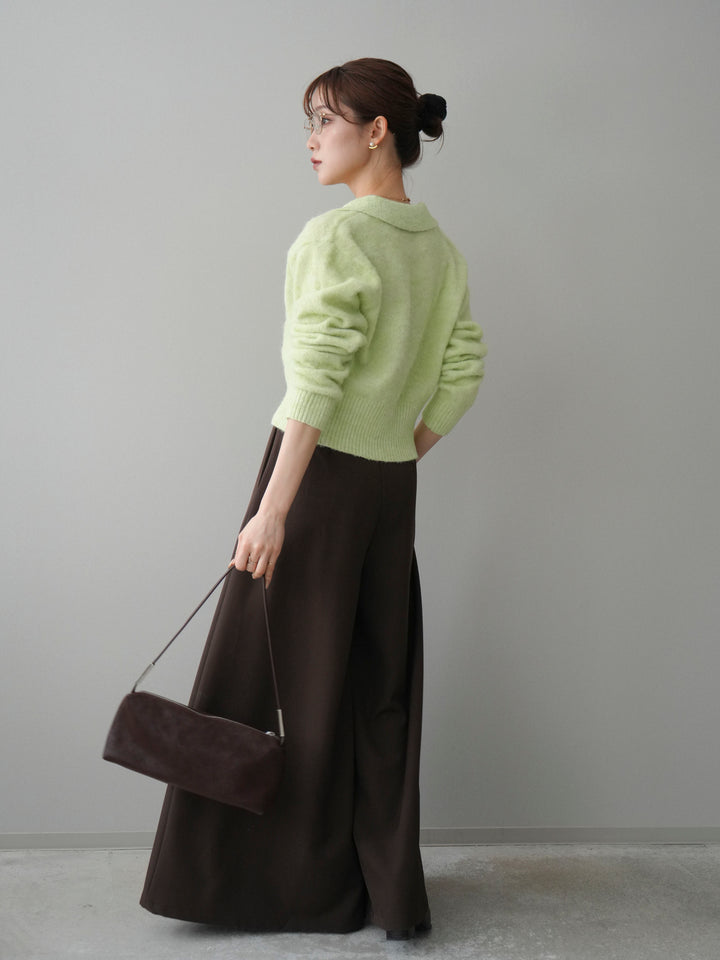 [SET]モヘア衿付きボタンプルオーバー+テープベルトタックバギーパンツ(2set)