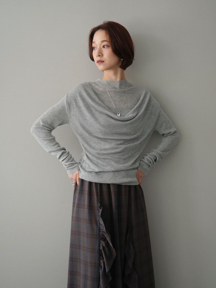 [予約]ボトルネックドレープレイヤードニットトップス/gray