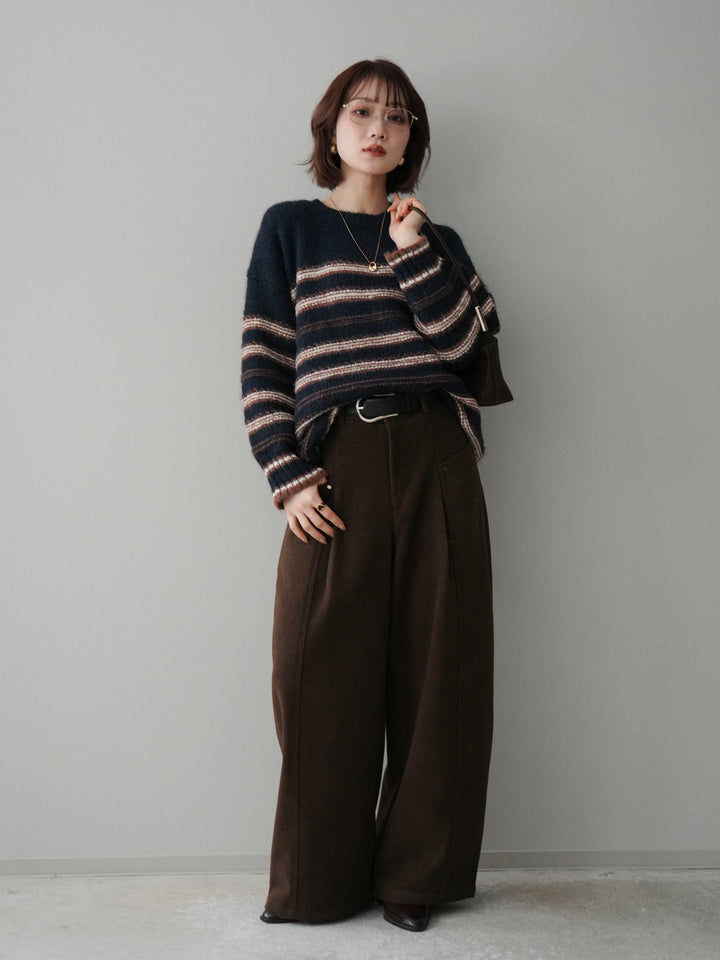 [予約]ステッチボーダーニットプルオーバー/navy