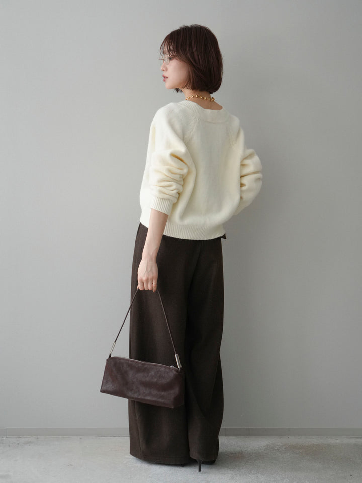 [SET]BIGボタンニットカーディガン+アニマル柄ベルト付きウールタッチワイドパンツ(2set)