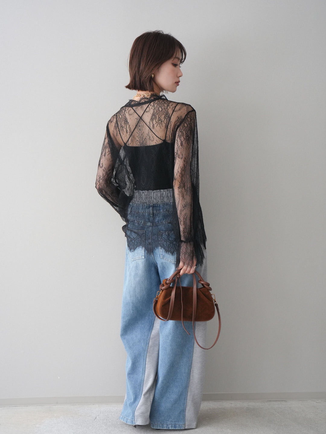 [予約]デニム切替スウェットパンツ/gray