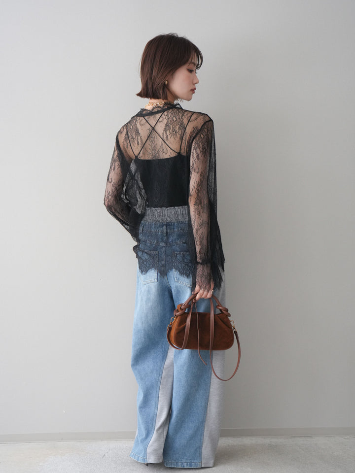 [予約]デニム切替スウェットパンツ/gray