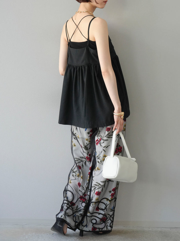 【預購】植物圖案休閒褲/米白色