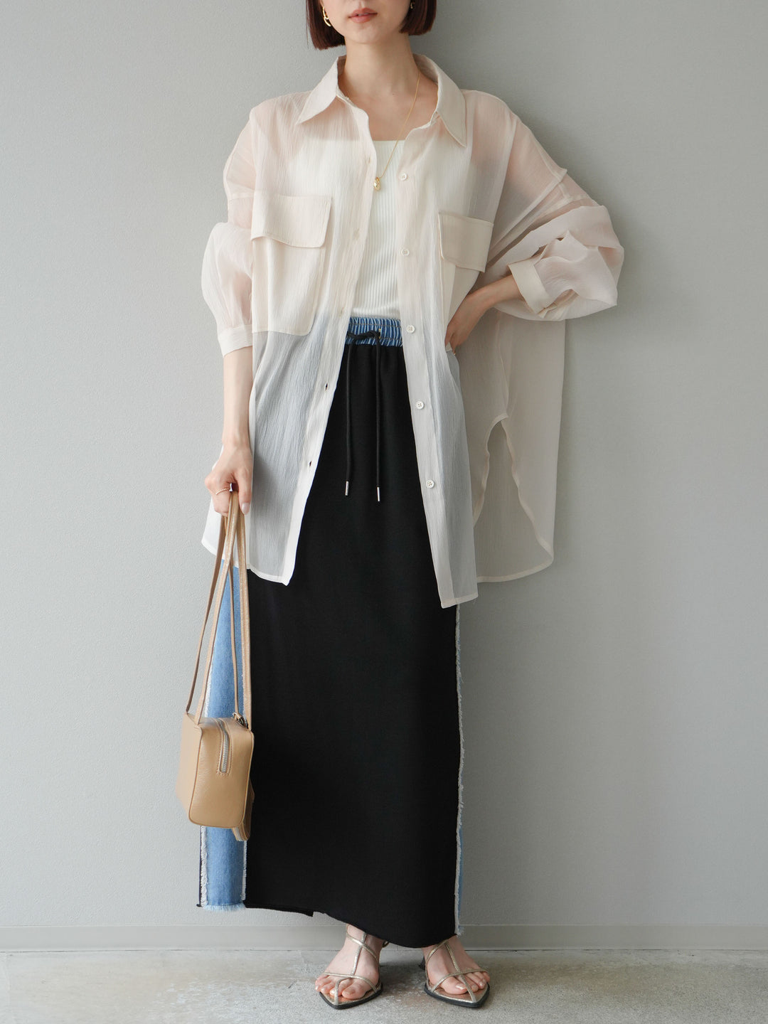 [予約]デニムドッキングスウェットスカート/ブラック