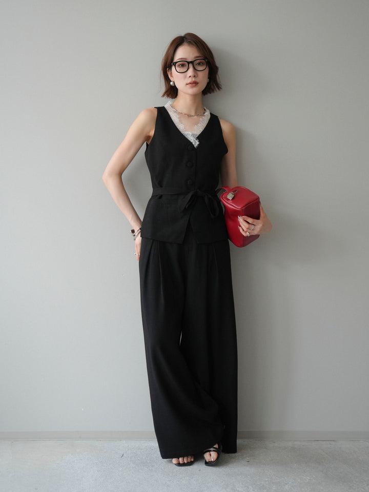 【套裝】蕾絲邊背心和垂褶褲套裝（2 套）