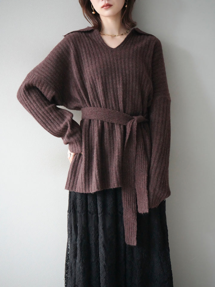 [予約]ワイドリブポロニットプルオーバー/brown