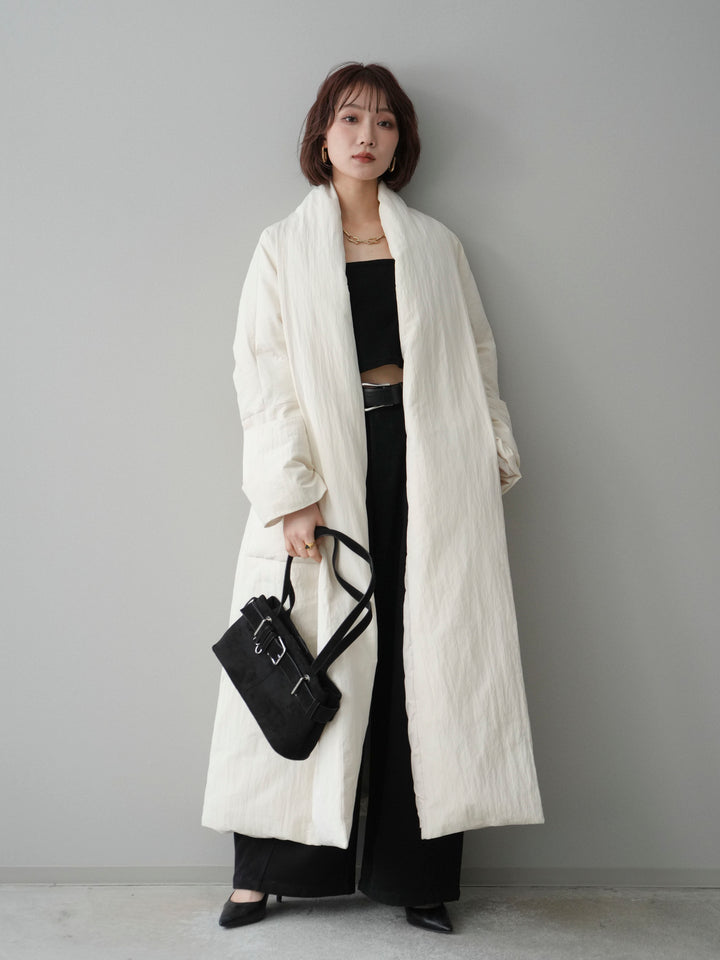 [SET]ロングダウンコート+ベルト付起毛コクーンパンツ(2set)