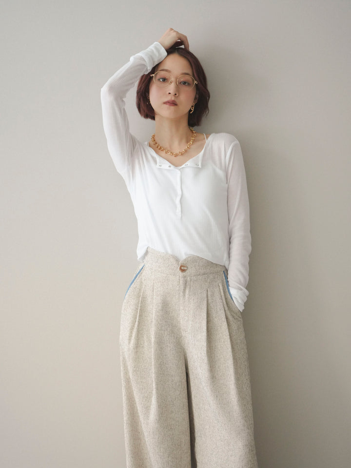 [予約]シアーリブヘンリーネックロンT/white