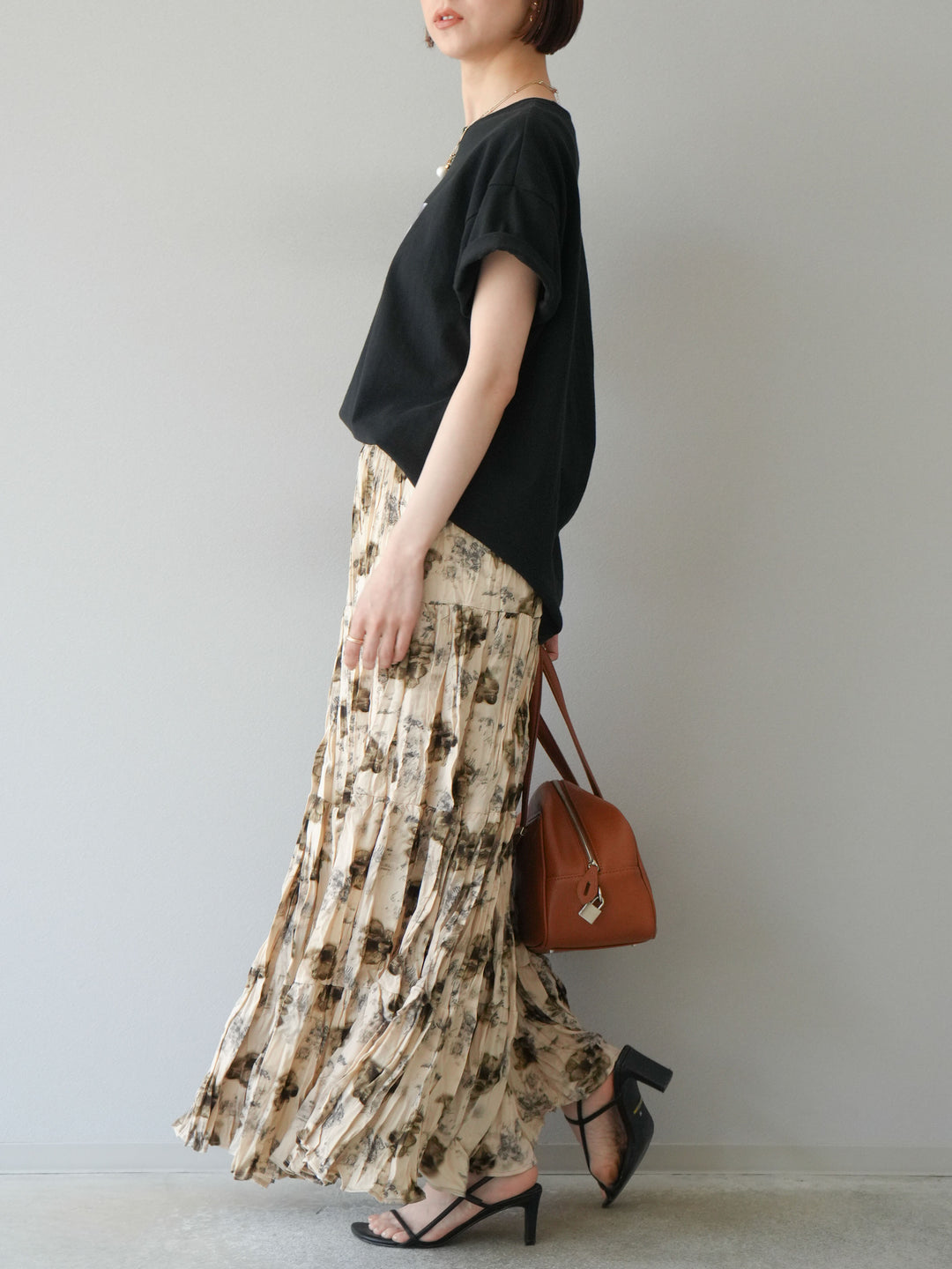 [予約]フラワーワッシャーロングスカート/ベージュ