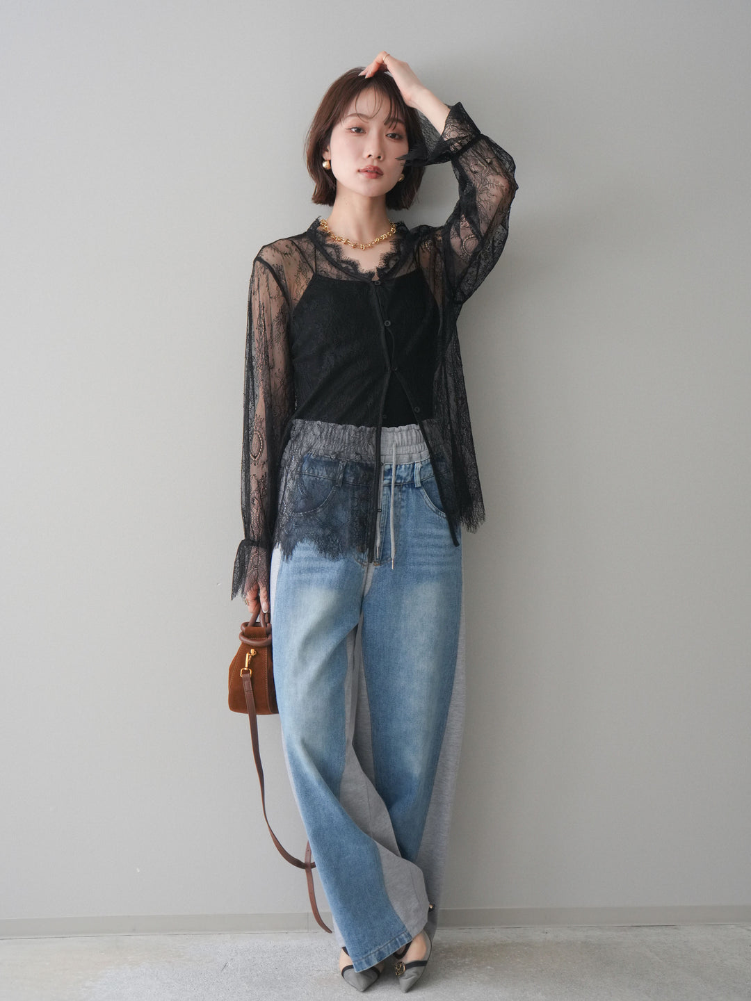 [予約]デニム切替スウェットパンツ/gray