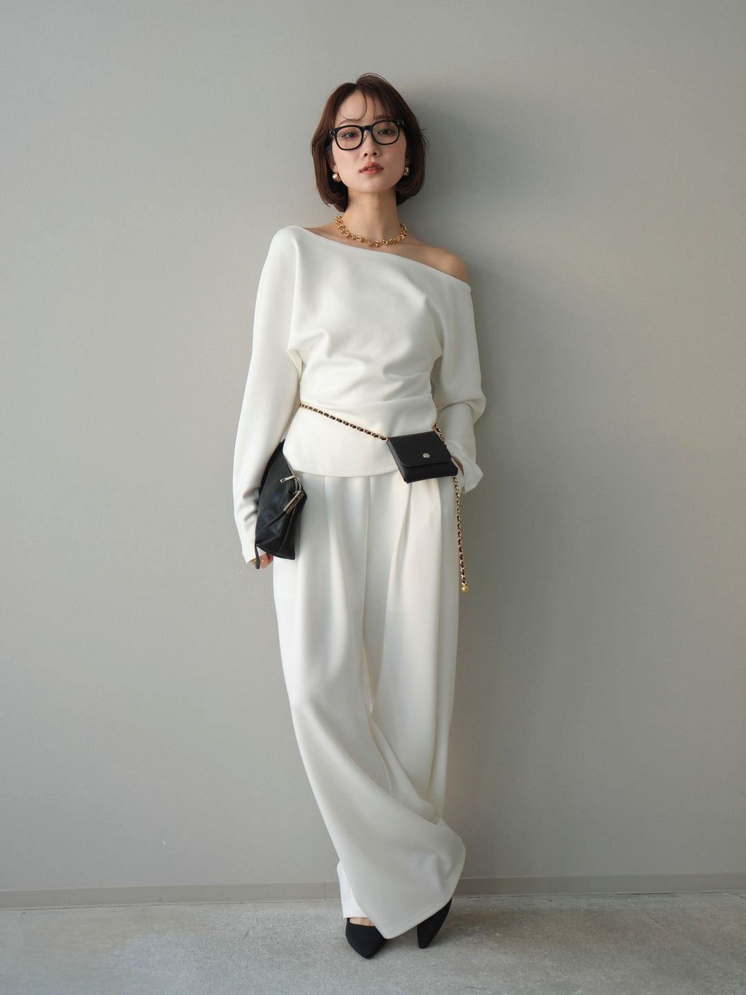 [SET]ライトポンチワンショルタックトップス＆パンツSETUP