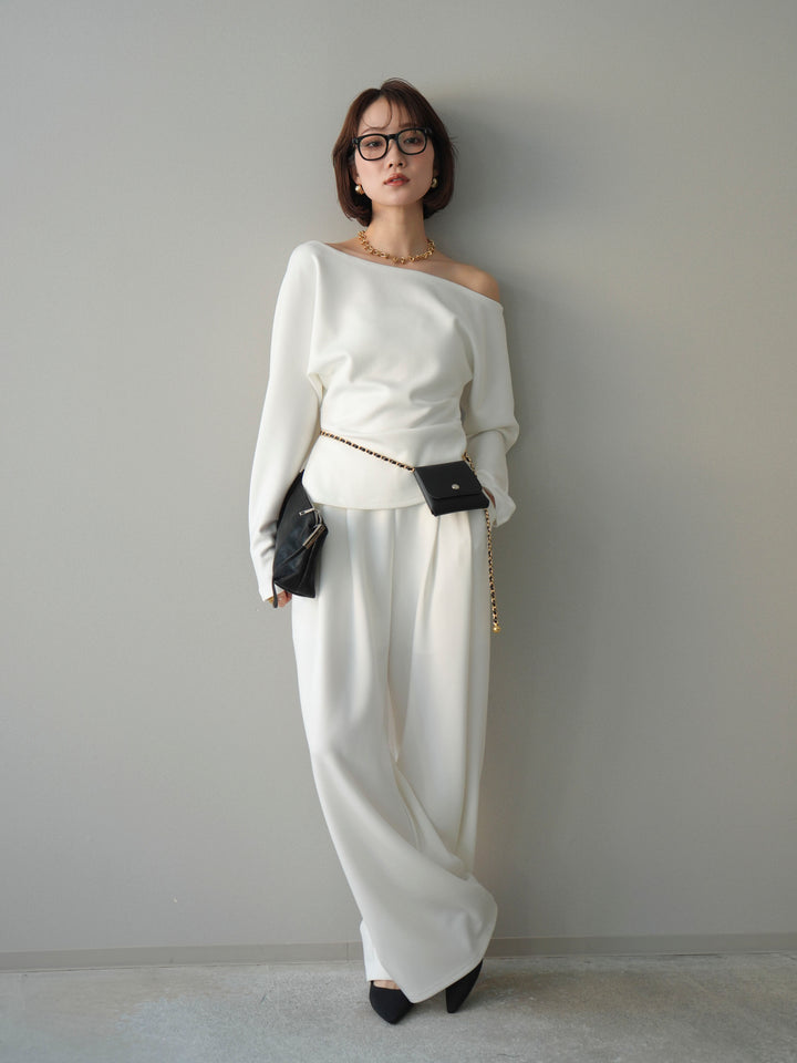 [SET]ライトポンチワンショルタックトップス＆パンツSETUP