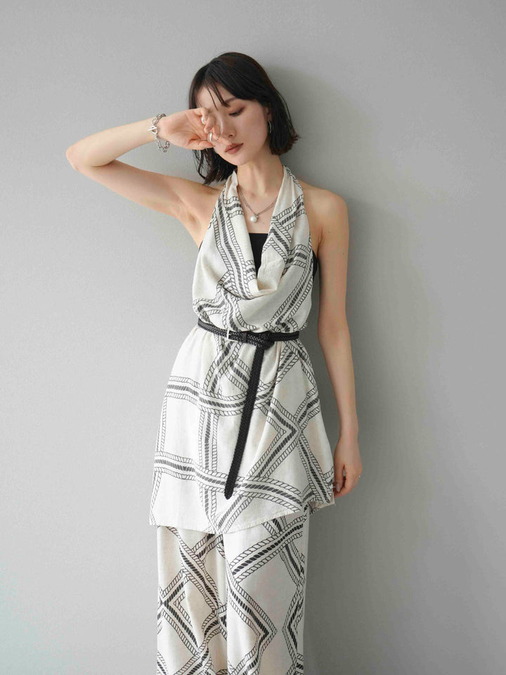 [予約]ロープ柄リネンタッチノースリブラウス/アイボリー