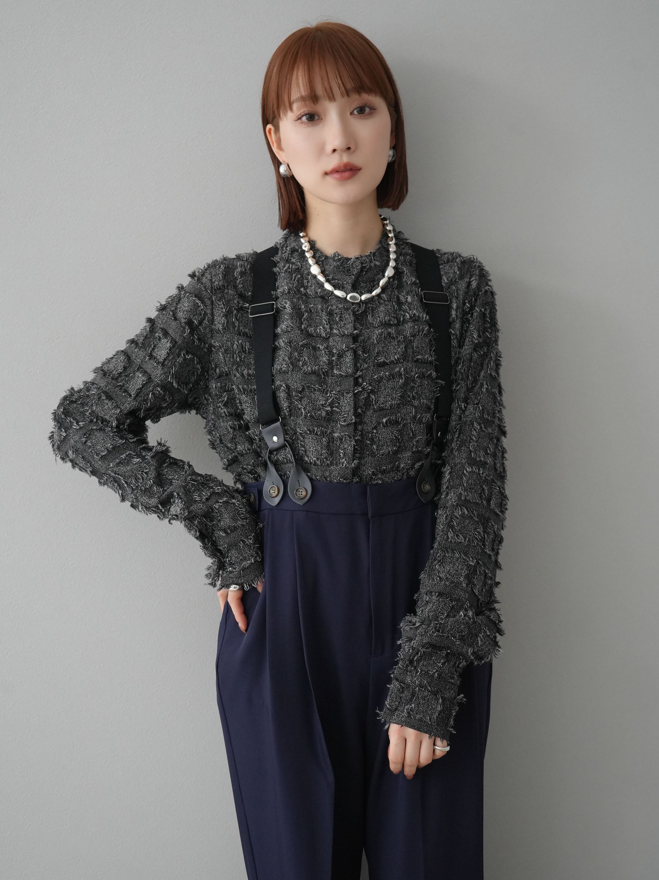 予約]サスペンダー付きツイルパンツ/ネイビー – Lumier