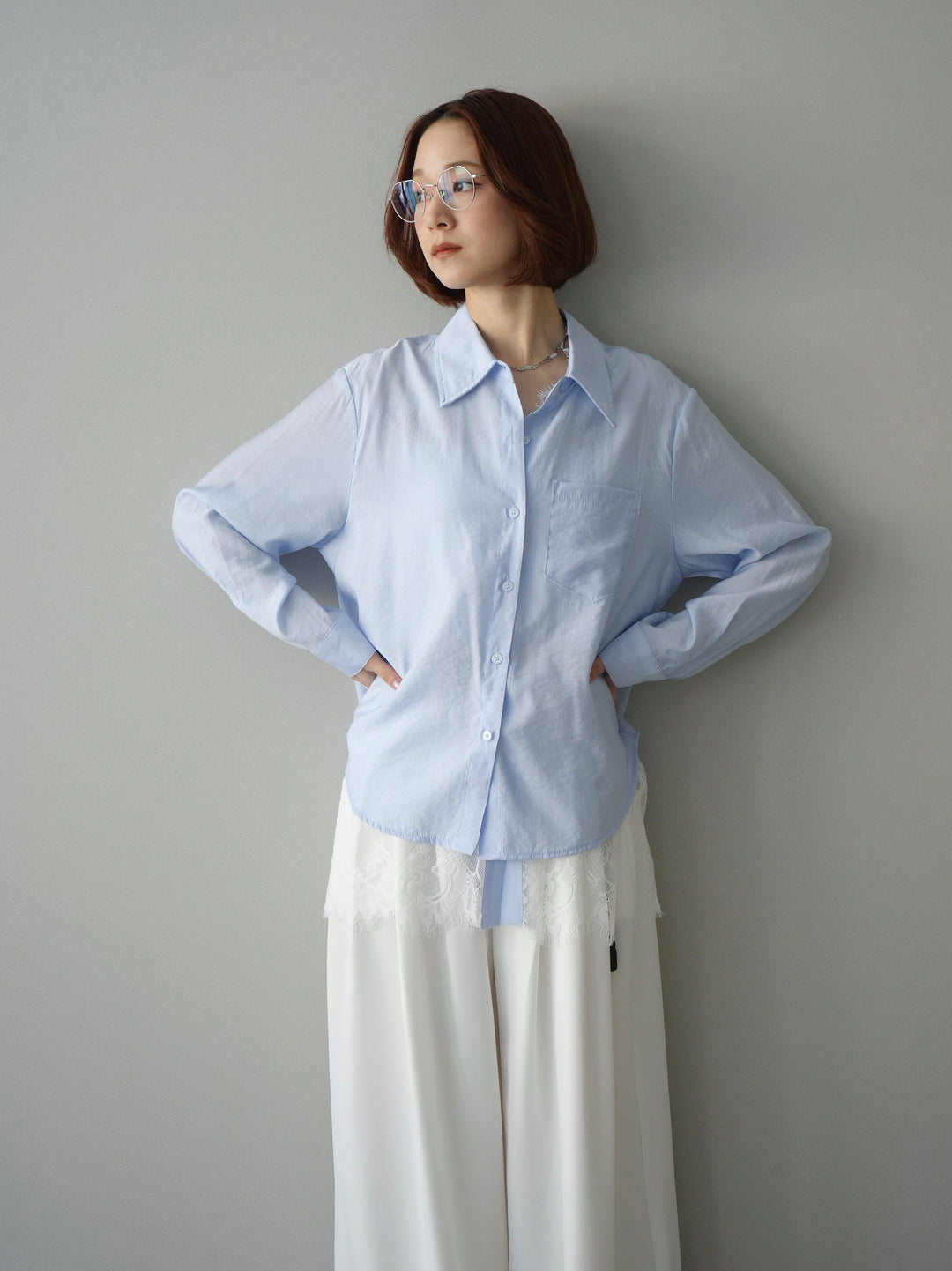 [SET]レイヤードデザイン裾レースブラウス+レイヤードデザイン裾レースブラウス(2set)