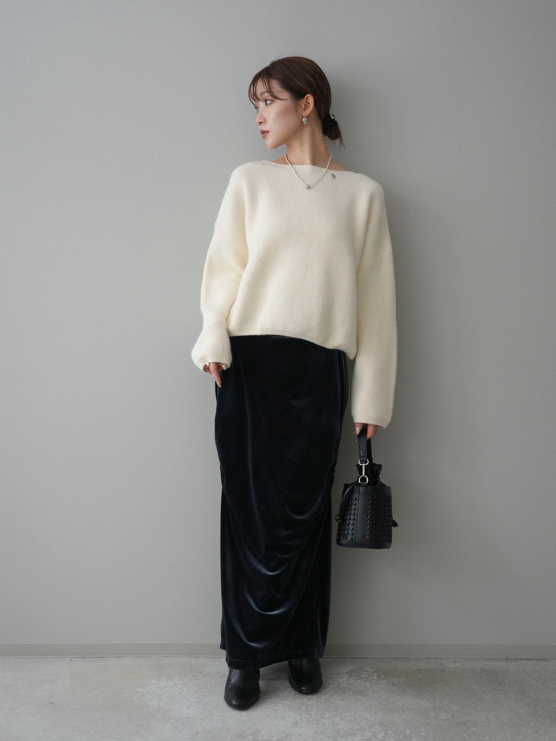 [予約]アンゴラタッチボートネッククロップドプルオーバー/ivory