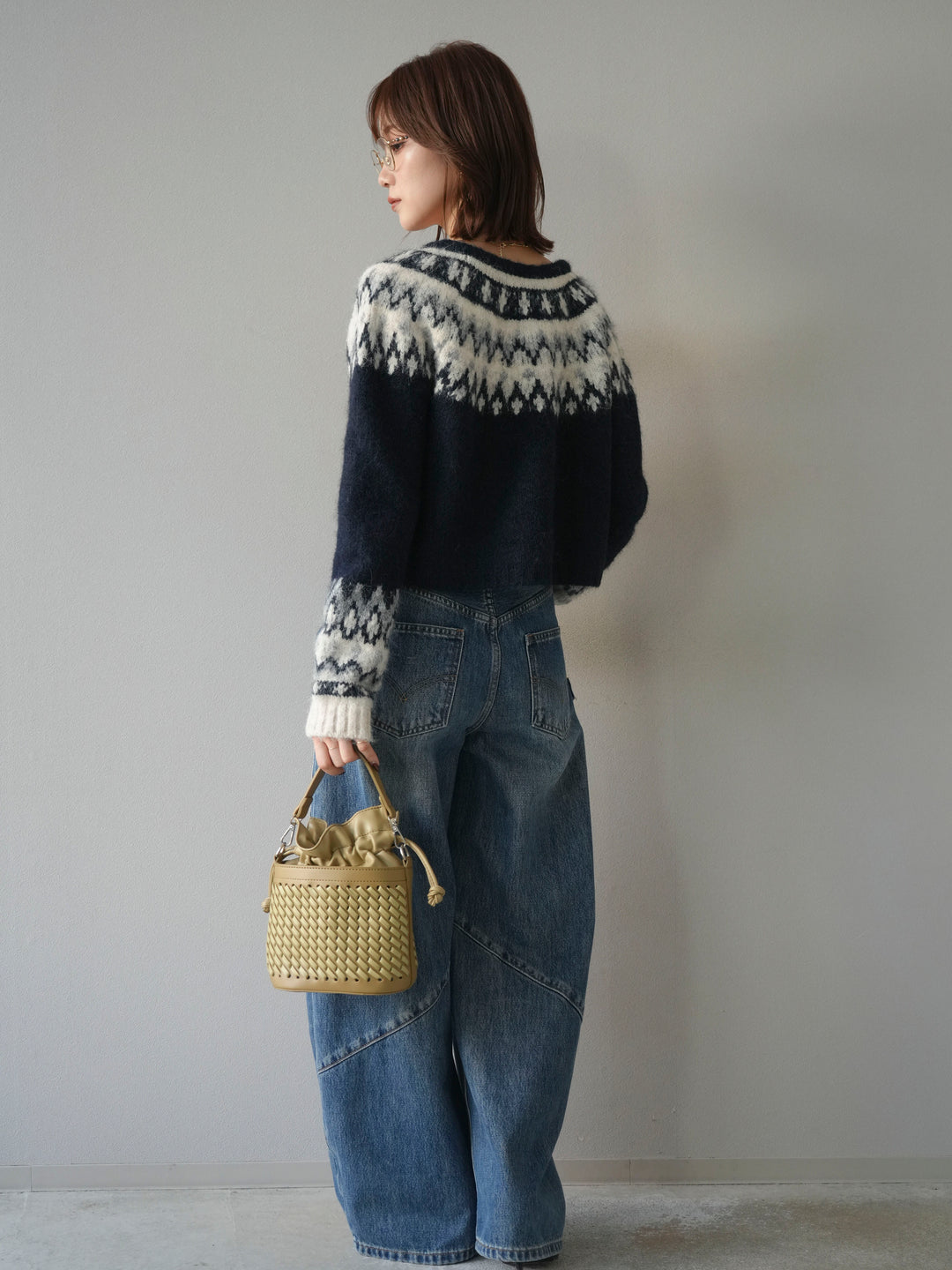 【着回しセット】[SET]求心柄クロップドニットカーディガン+ミックスヤーンペイズリー柄ニットカーディガン+ペインターカーブデニムパンツ(3set)