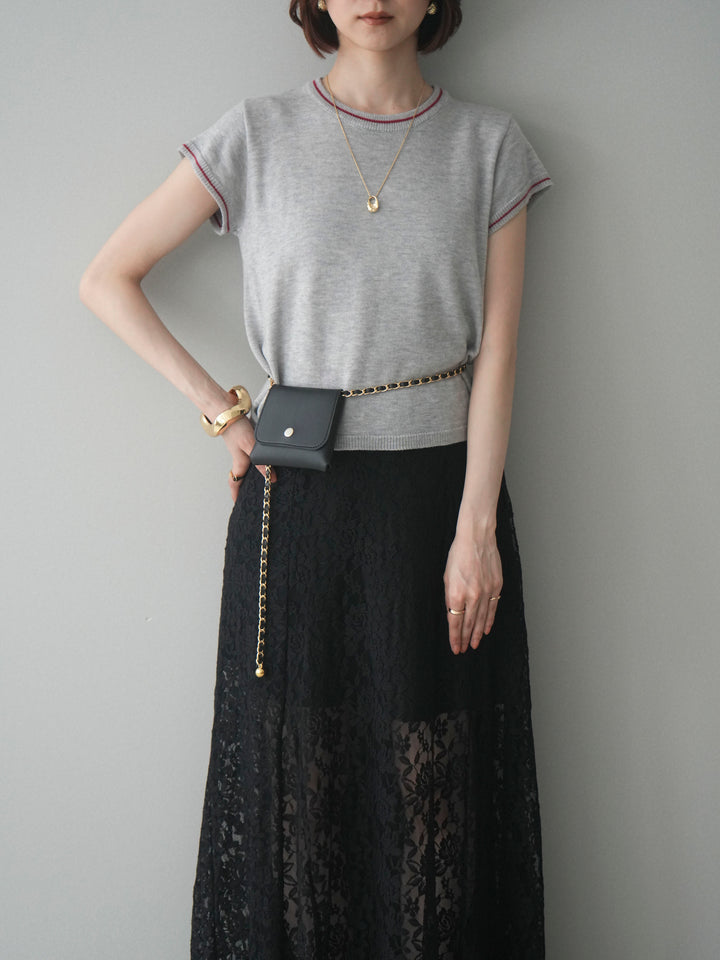 [SET]配色ハーフスリーブニットトップス+配色ハーフスリーブニットトップス(2set)