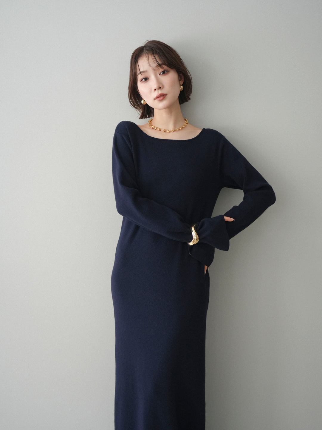 [予約]2WAYニットワンピース/darknavy