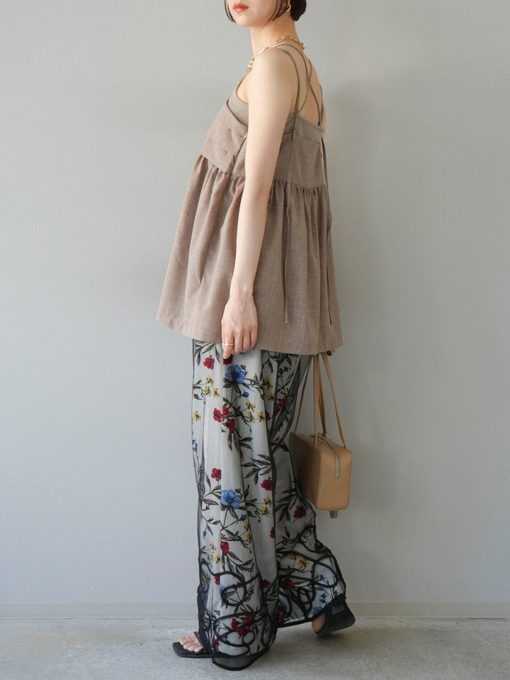 【預購】植物圖案休閒褲/米白色