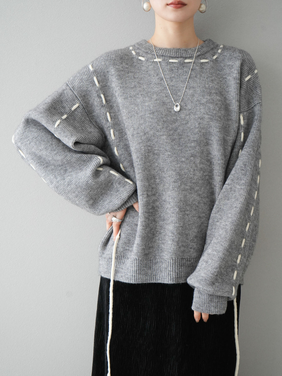 [預訂] 針織設計套頭衫/灰色