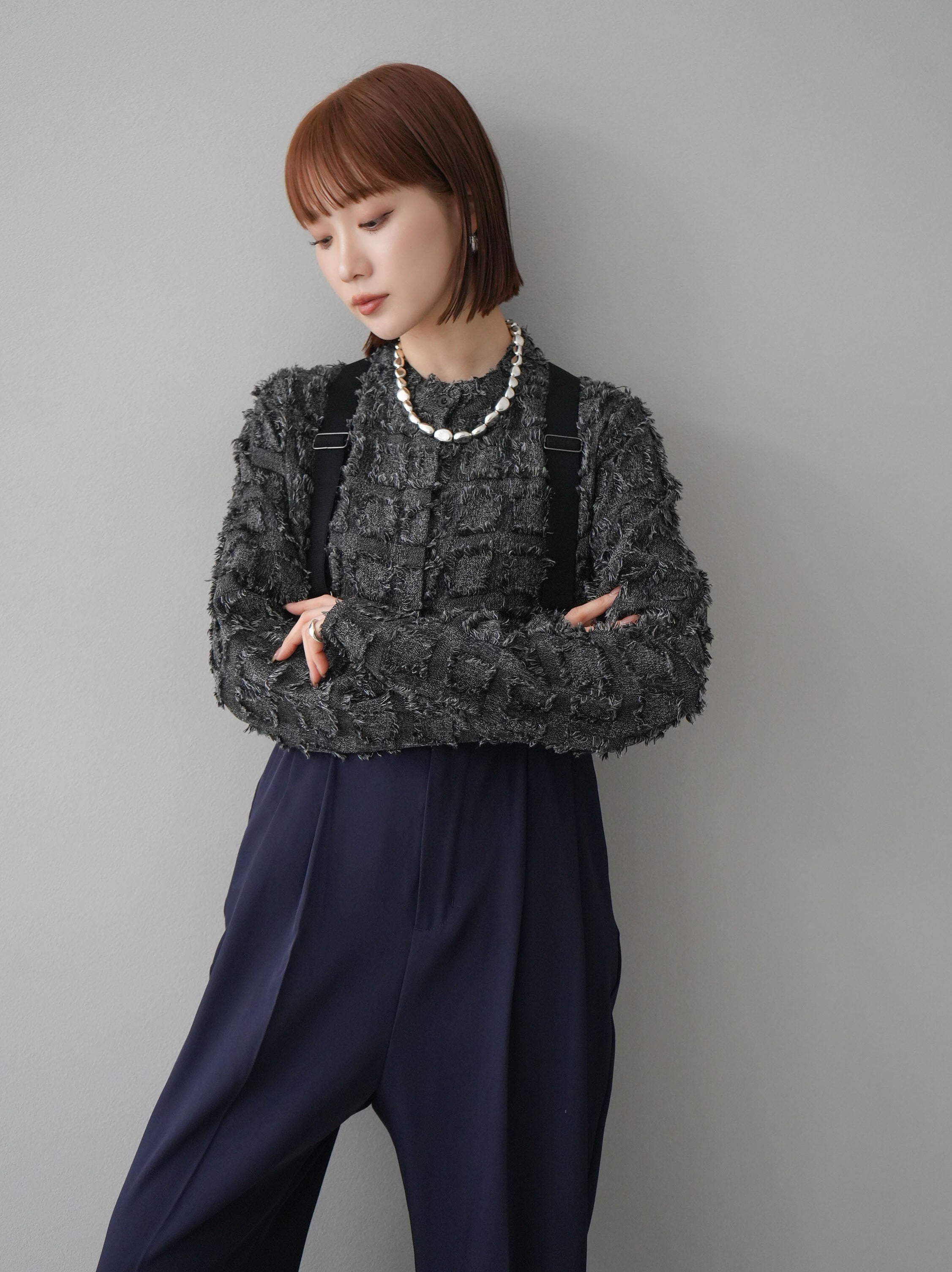 予約]サスペンダー付きツイルパンツ/ネイビー – Lumier