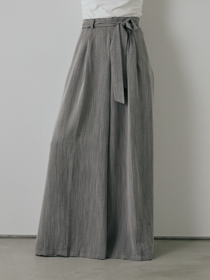 【預購】仿麻腰帶寬褲/灰色
