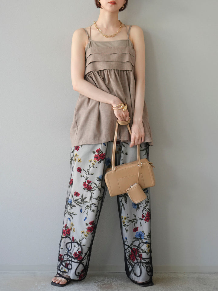 【預購】植物圖案休閒褲/米白色