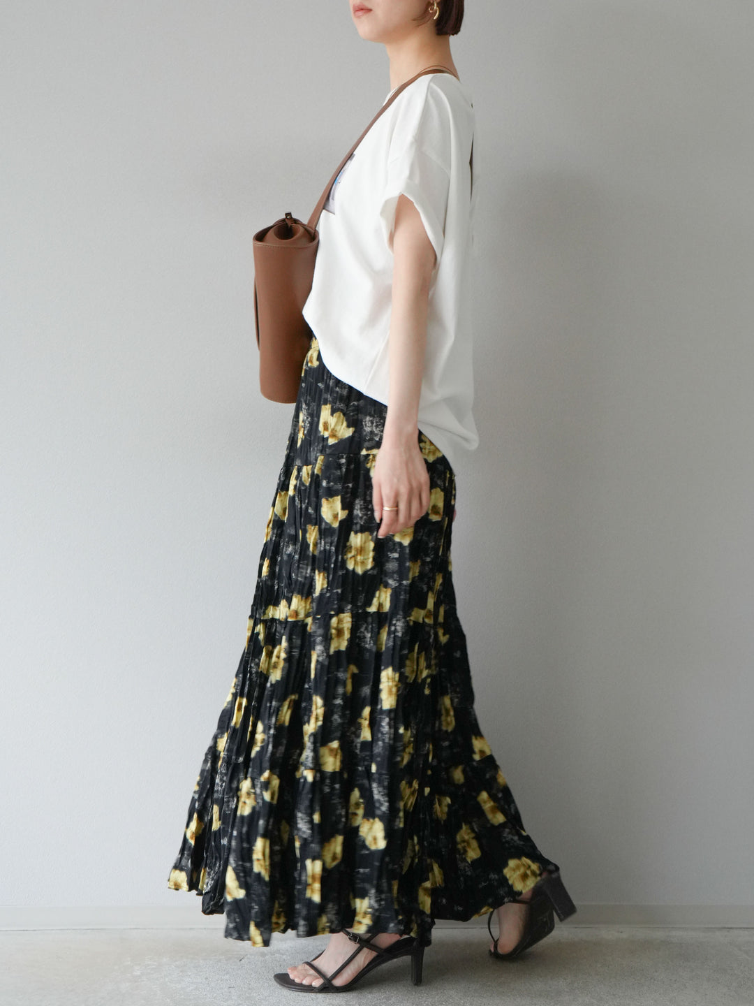 [予約]フラワーワッシャーロングスカート/ブラック