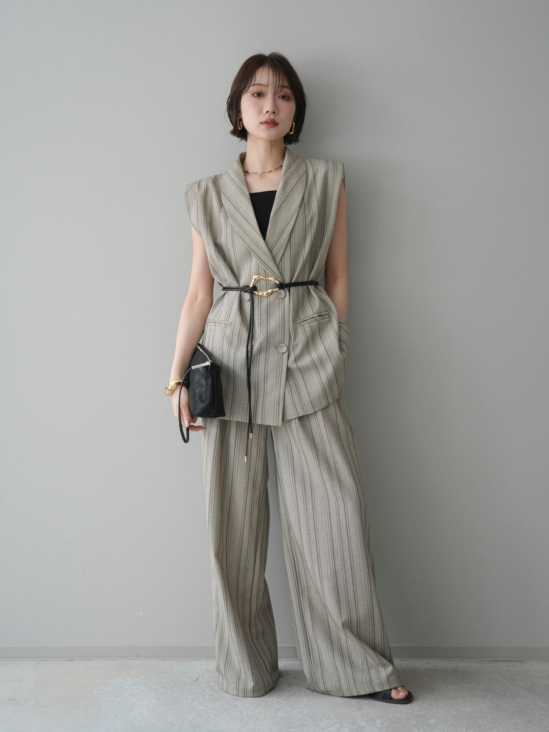 [SET]モチーフベルト付ストライプジレ＆パンツSETUP