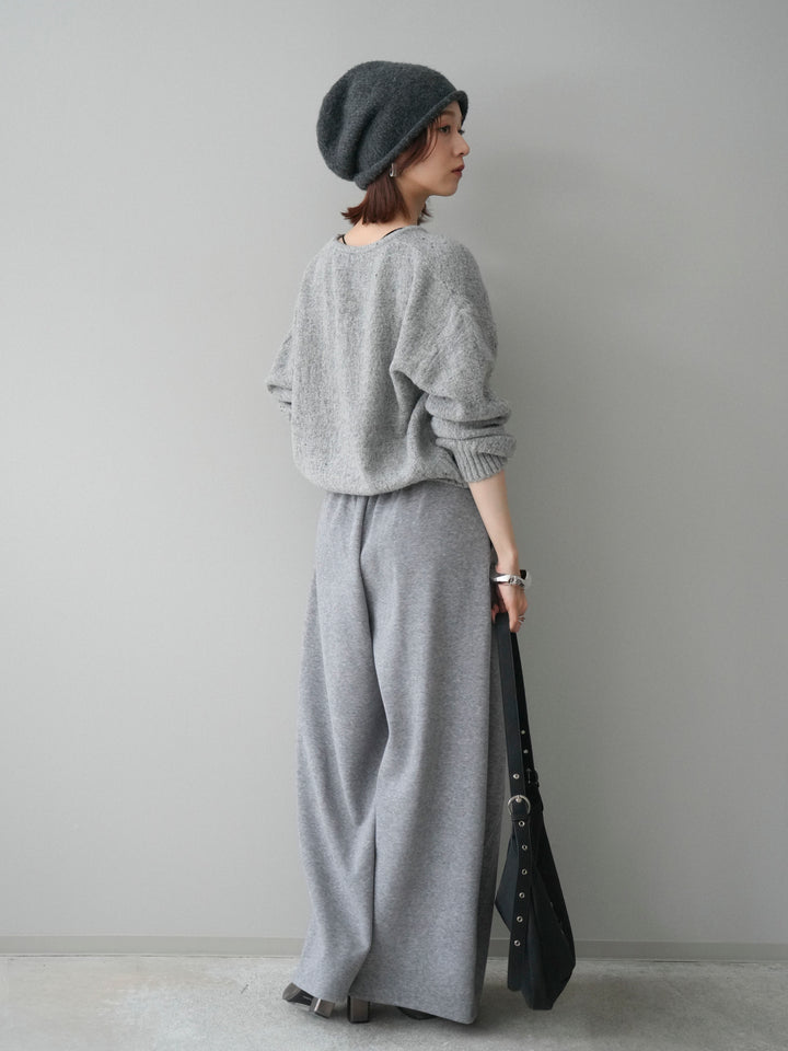 [SET]ツイストネックラメネップヤーンニットプルオーバー+ウエストベルトカーブラインスエットパンツ(2set)