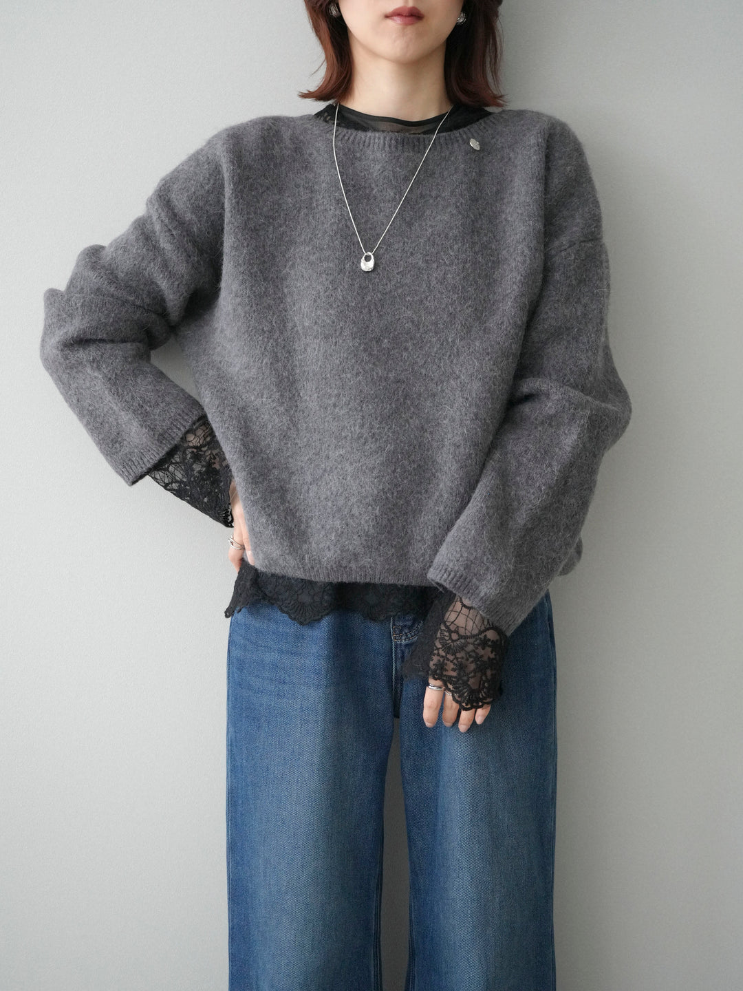 [予約]アンゴラタッチボートネッククロップドプルオーバー/charcoal