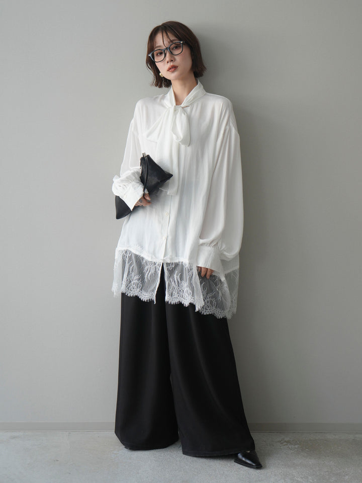 [予約]レースヘムボウタイブラウス/white