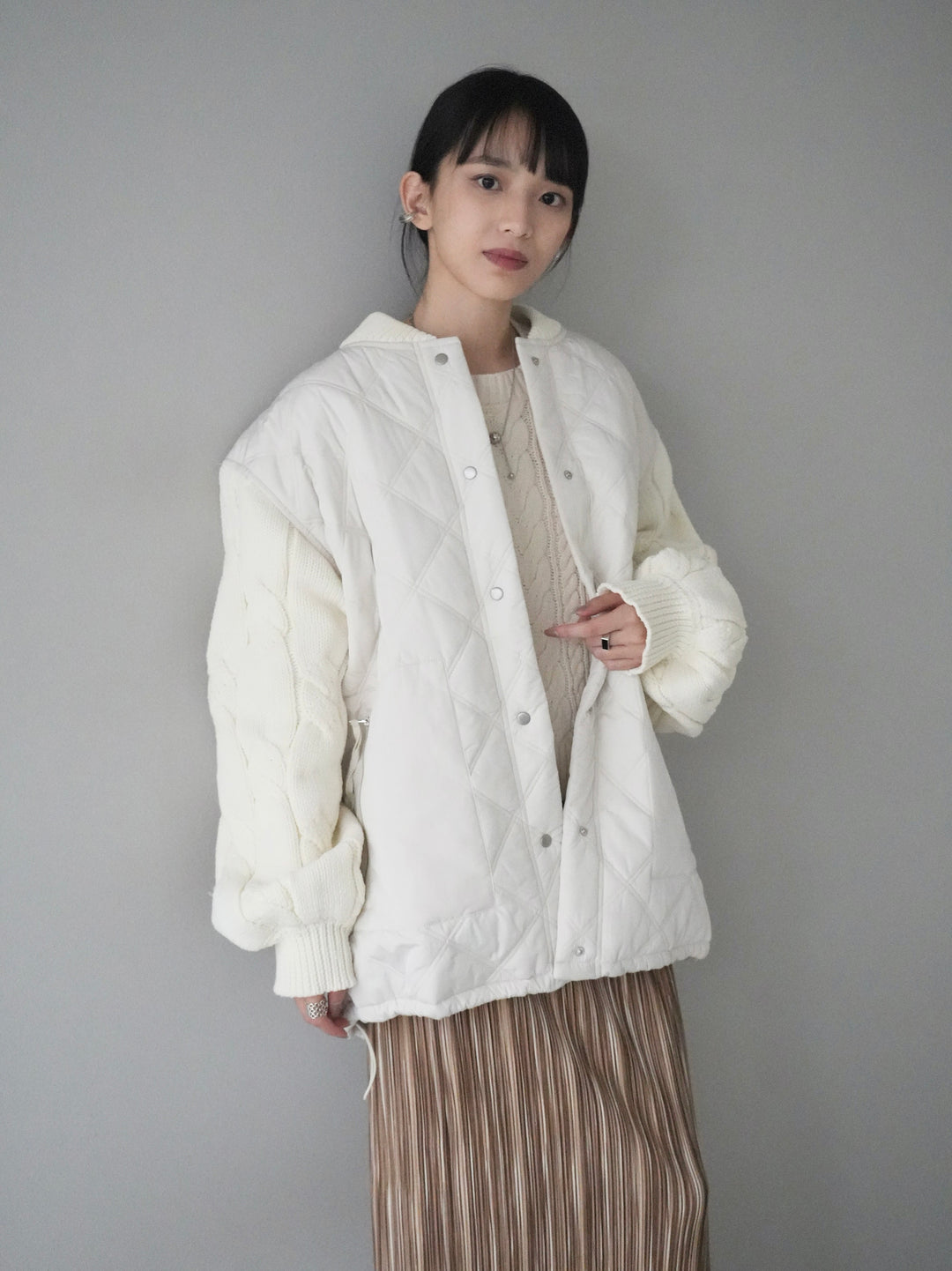 [Pre-order] Diamond Quilted Poly Woolly Sleeve Jacket/Ivory