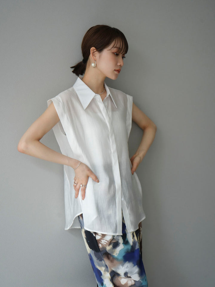 [Pre-order] Tuck shoulder sheer sleeveless shirt/white