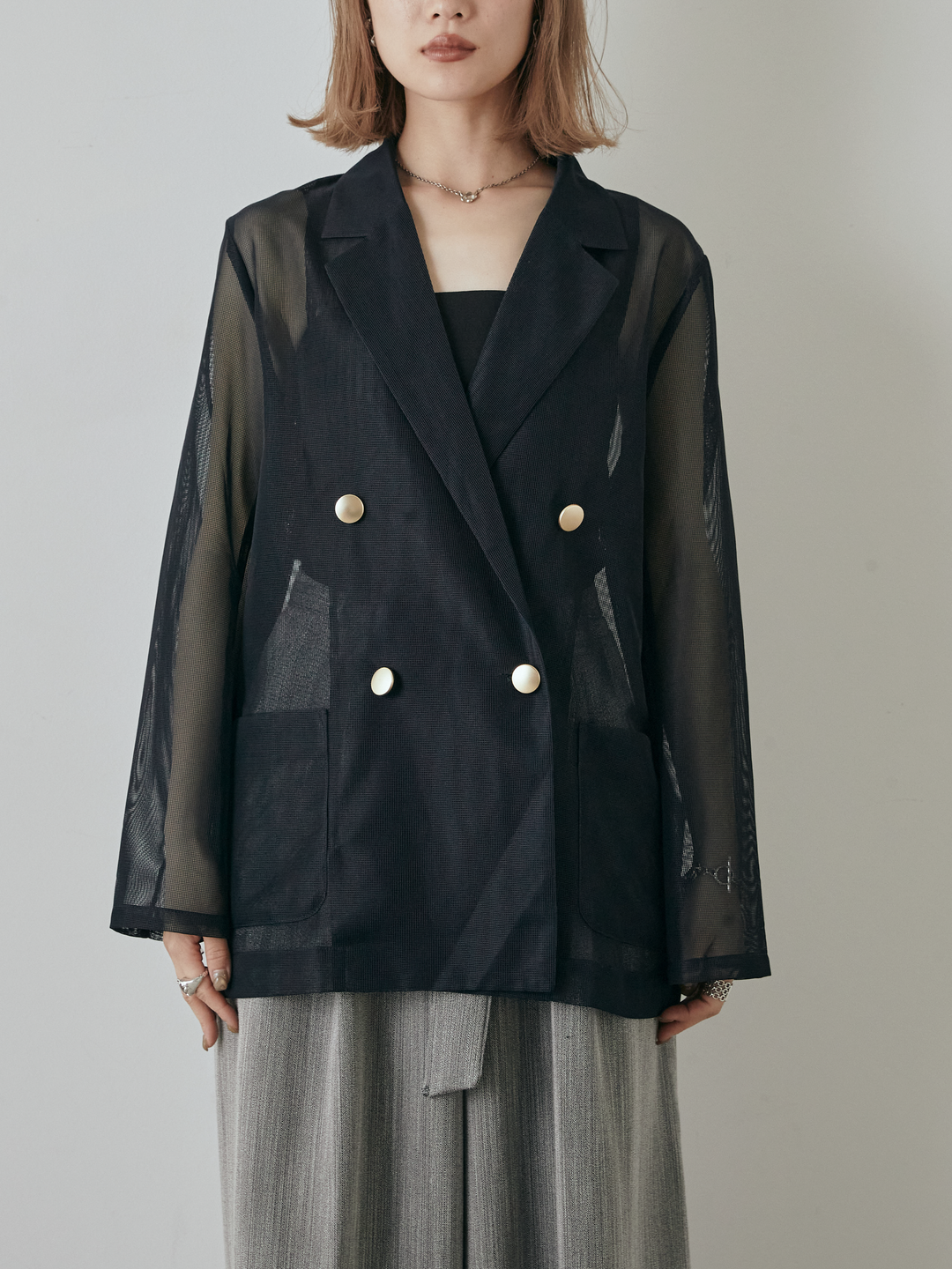 [予約]メッシュテーラードジャケット/ネイビー