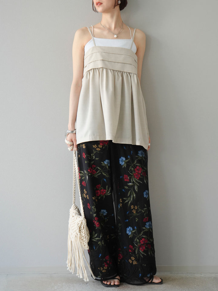 【預購】植物圖案休閒褲/黑色