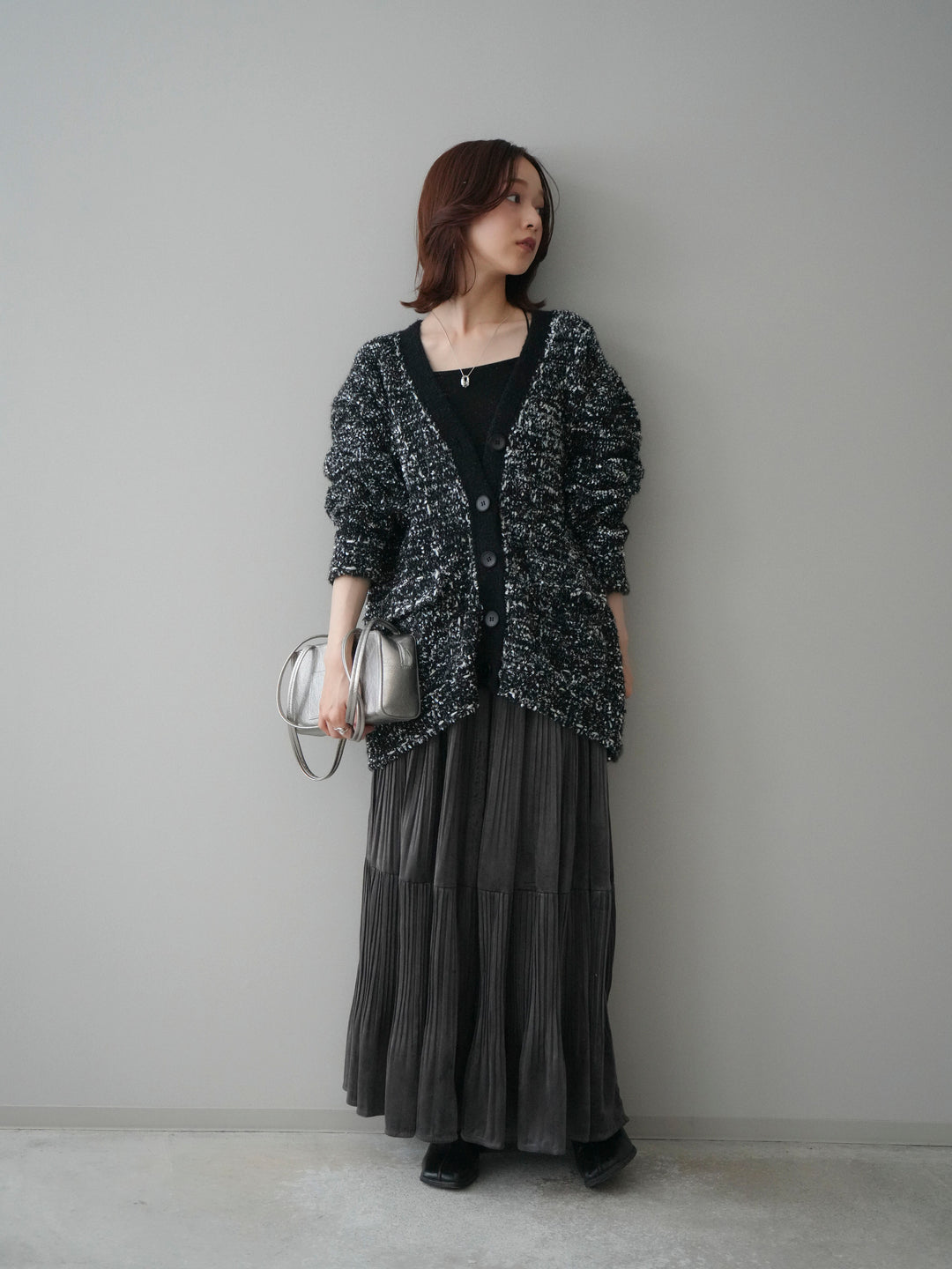 [予約]モールネップニットカーディガン/black