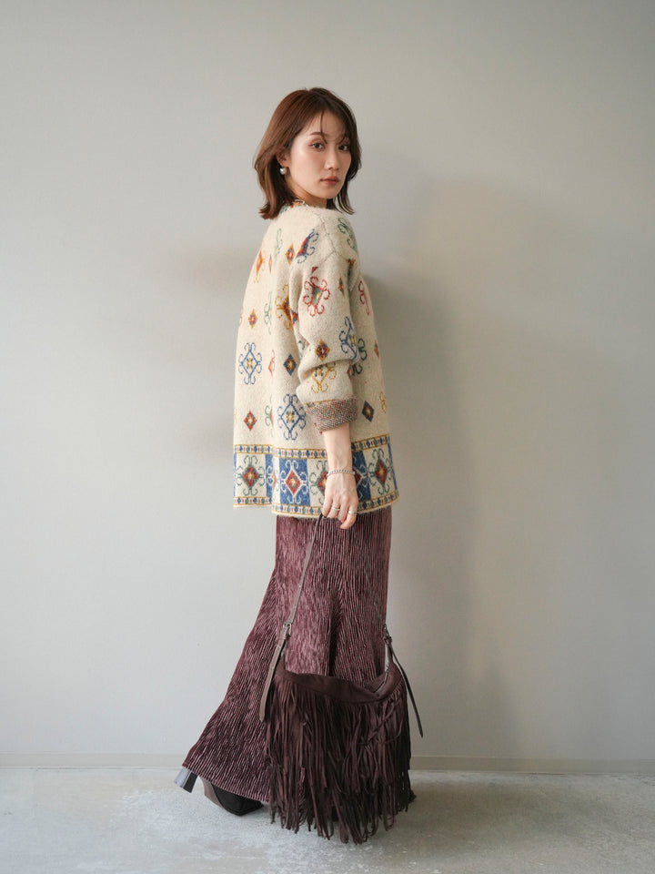 [予約]ヴィンテージ柄オーバーニットプルオーバー/アイボリー